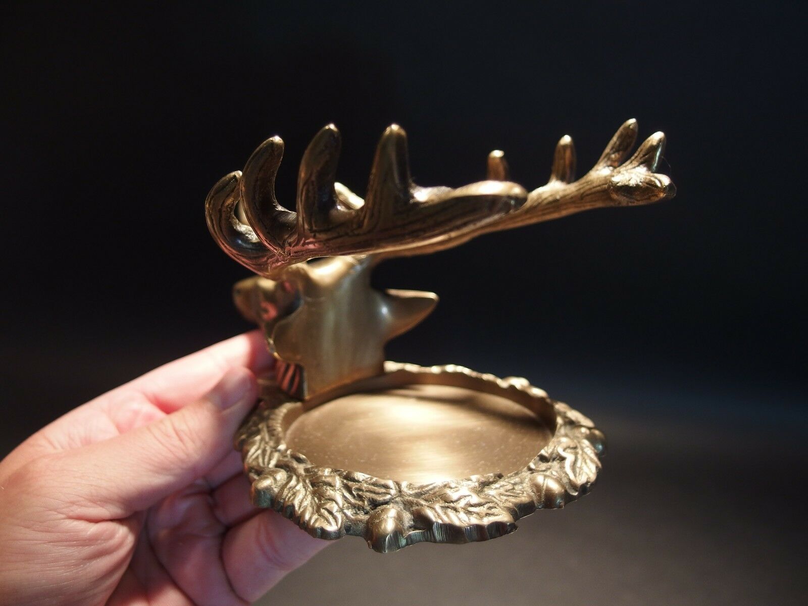 Antique Style Brass Elk Deer Stag Pen Inkwell Holder Desk Stand - Early Home Decor