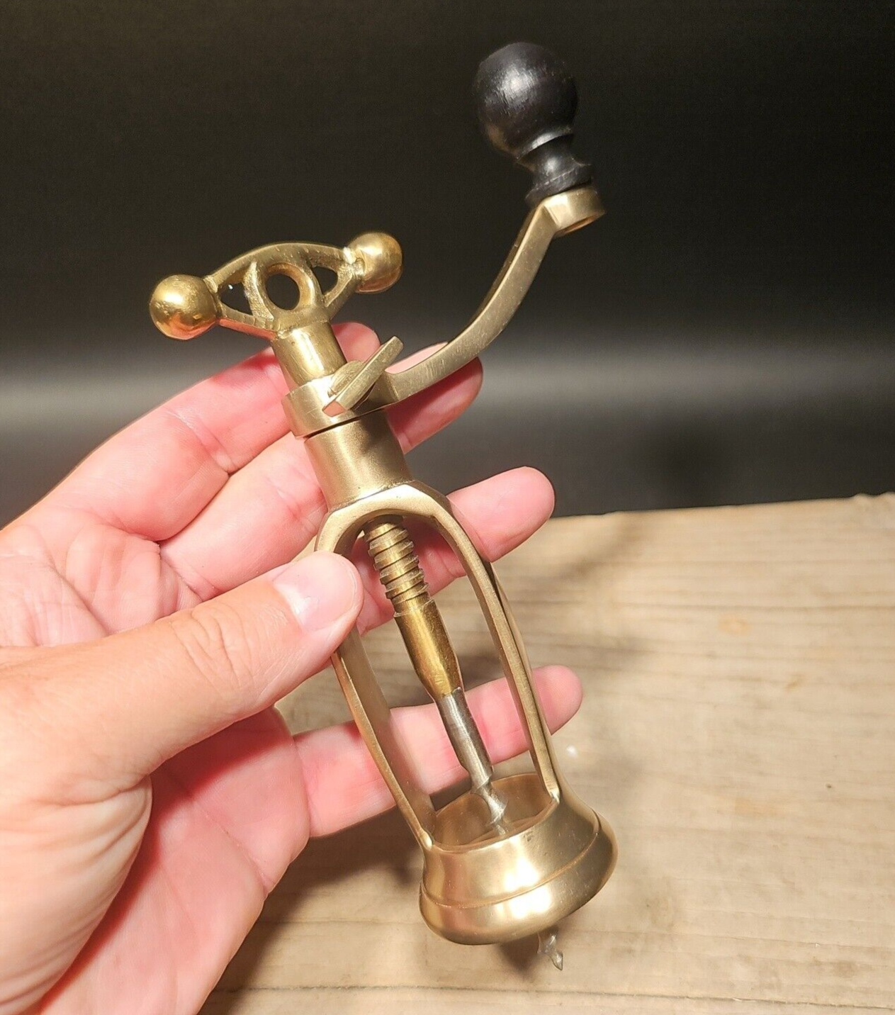 Antique Vintage Style Brass Mill Crank Corkscrew Wine Bottle Opener Gift