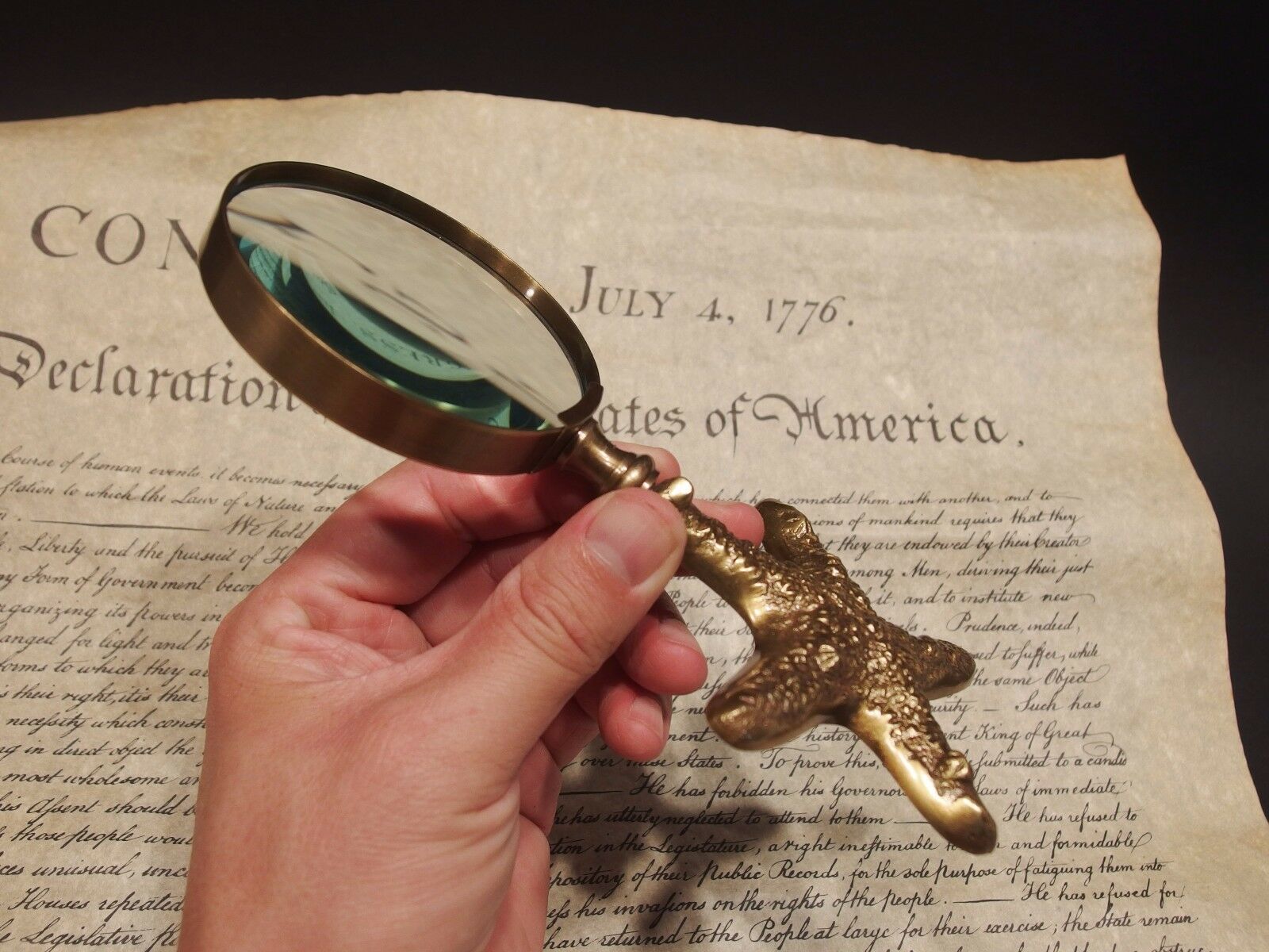 Vintage Antique Style Brass Starfish Magnifying Glass Desk Hand Lens - Early Home Decor