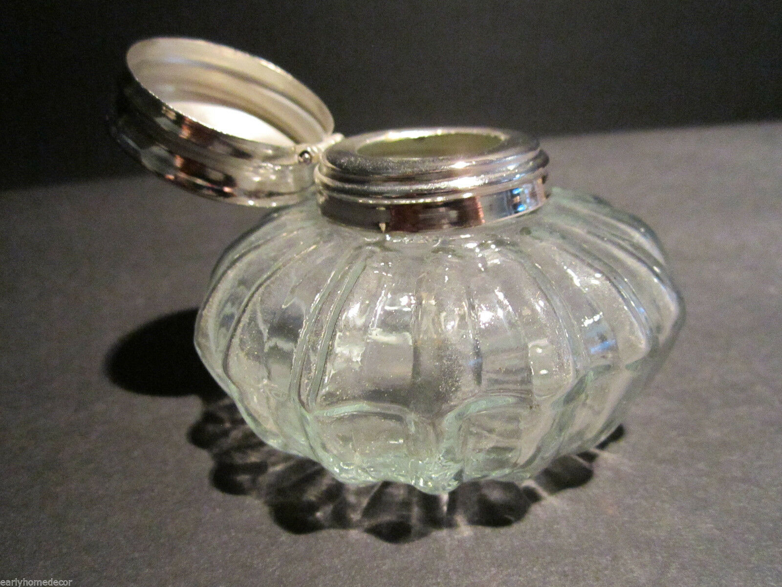 Vintage Antique Style Round Clear Glass Thick Glass Inkwell Ink pot Bottle - Early Home Decor