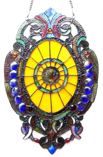 23" Stained Glass Window Hanging Panel Suncatcher With Glass Beads