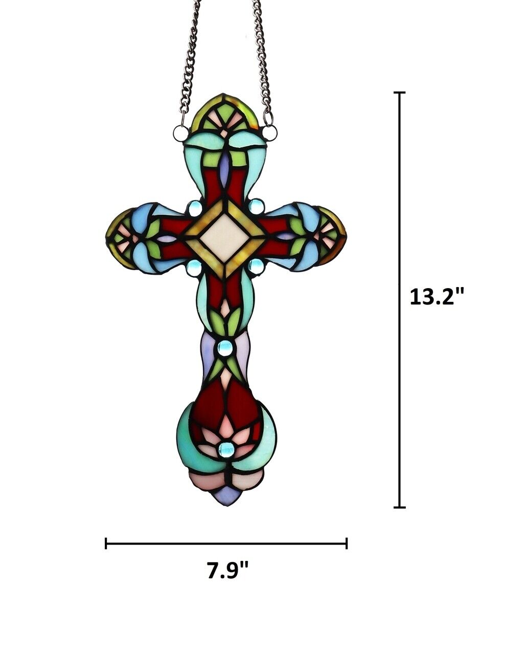 13.2" Stained Glass Cross Window Hanging Panel Suncatcher