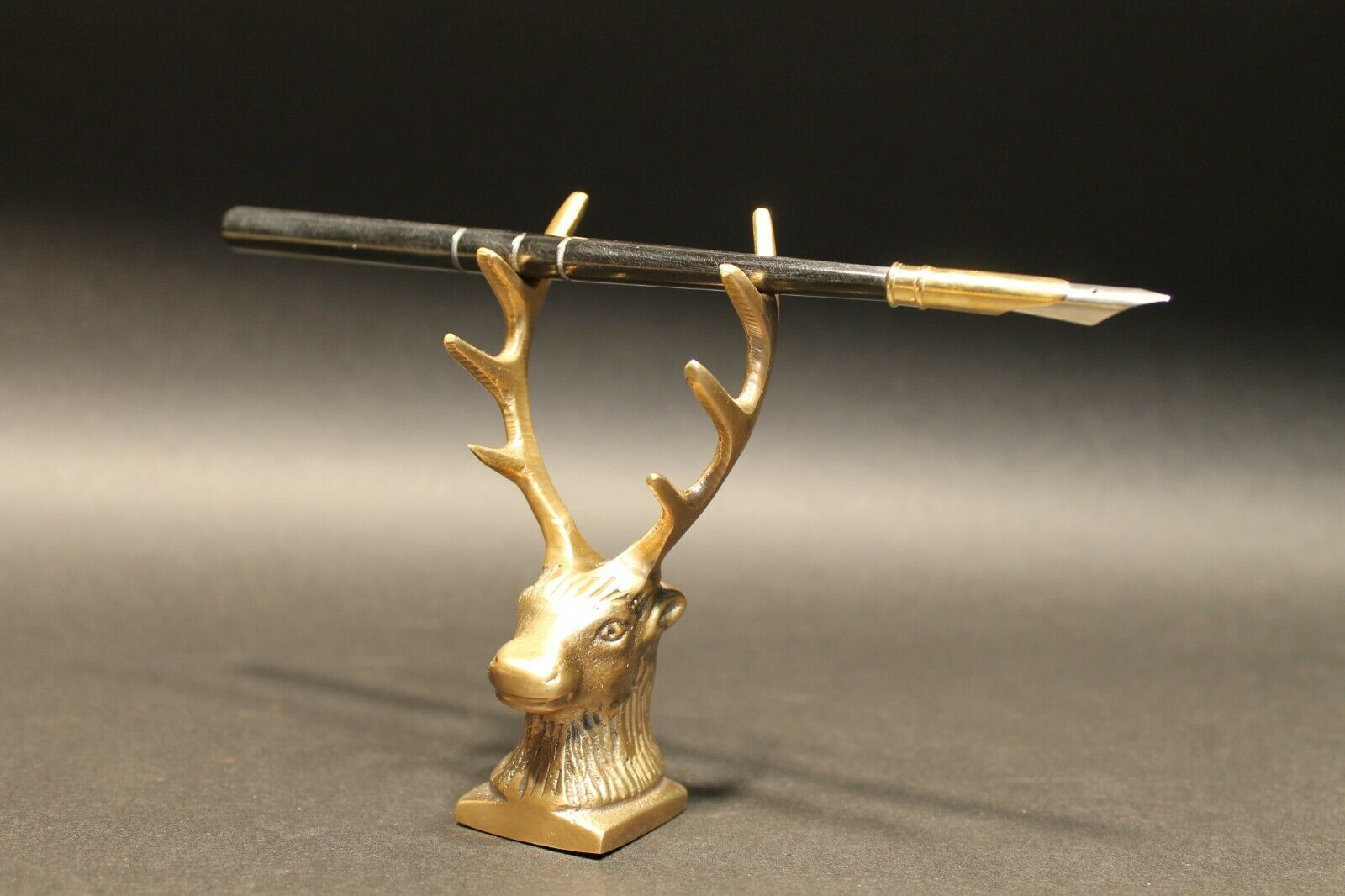 Antique Style Brass Elk Deer Stag Pen Holder Desk Stand - Early Home Decor