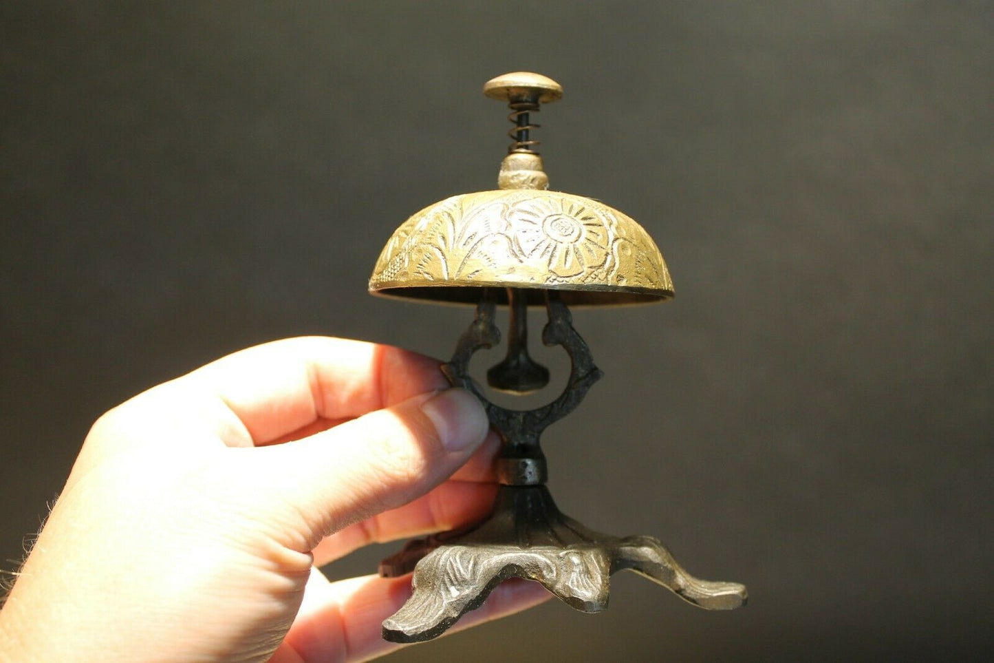 Antique Vintage Style Victorian Brass Iron Hotel Front Desk Service Bell - Early Home Decor