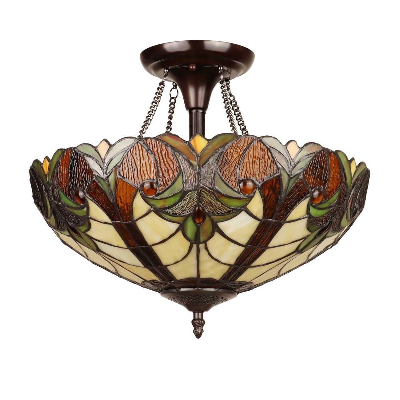 15.75" Antique Style Stained Glass Semi Flush Ceiling Uplight