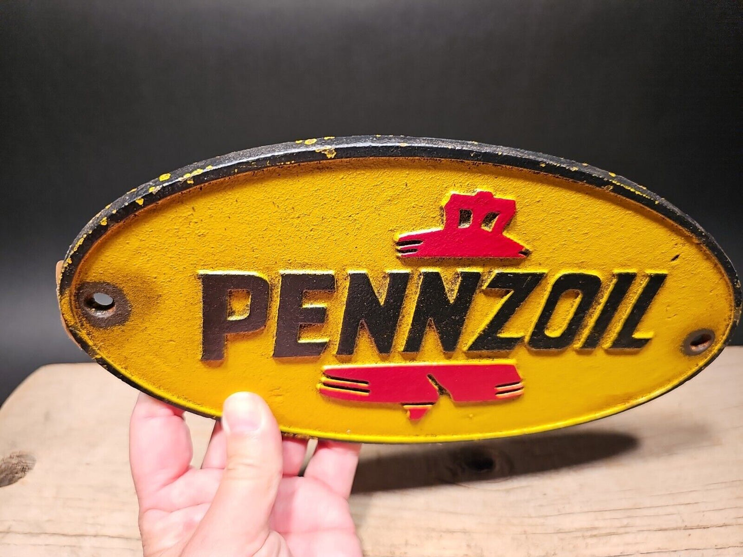 Antique Vintage Style Cast Iron Pennzoil Gas Oil Sign Plaque