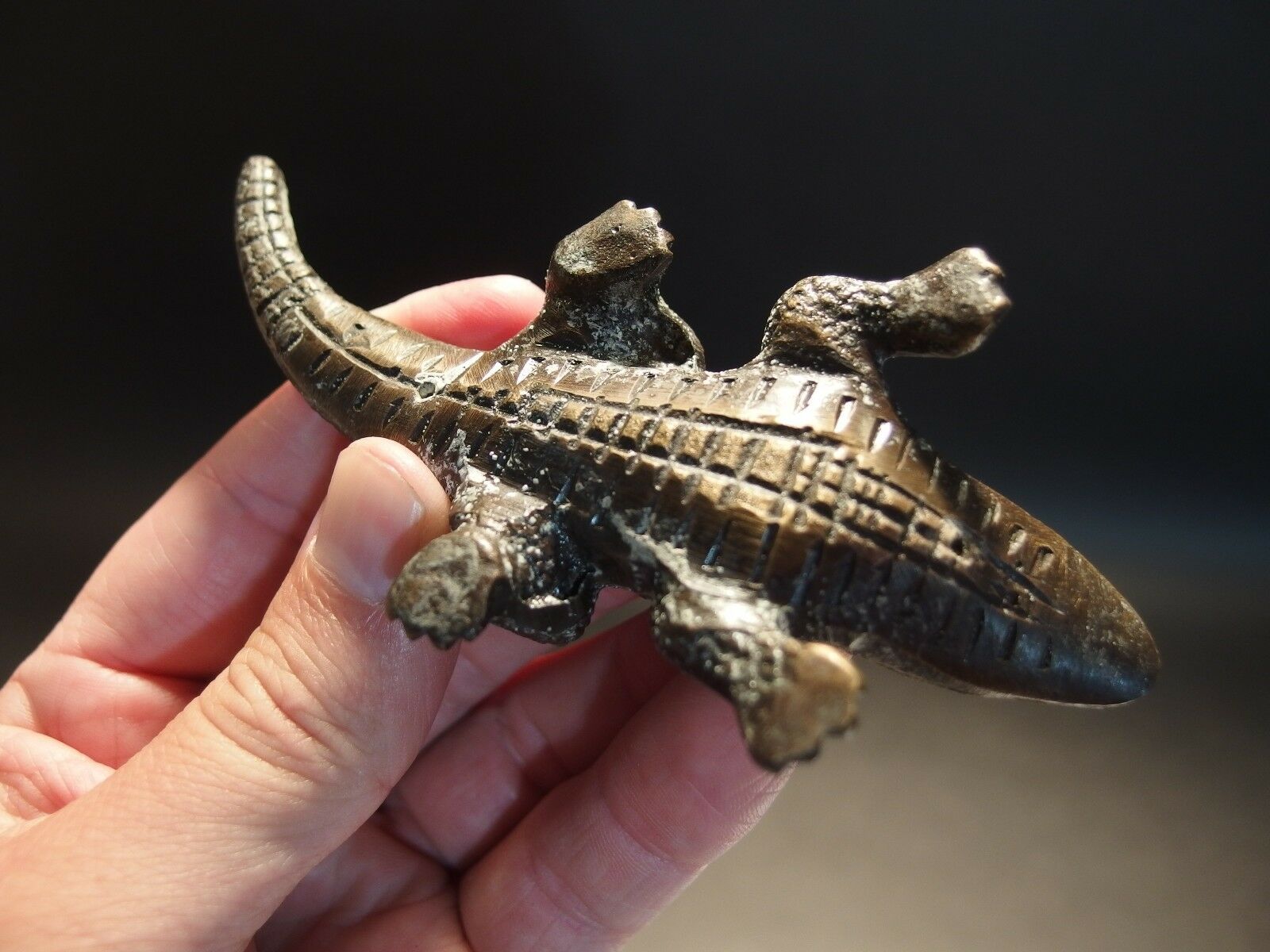 5" Vintage Antique Style Brass Gator Alligator Paperweight Desk Figure - Early Home Decor