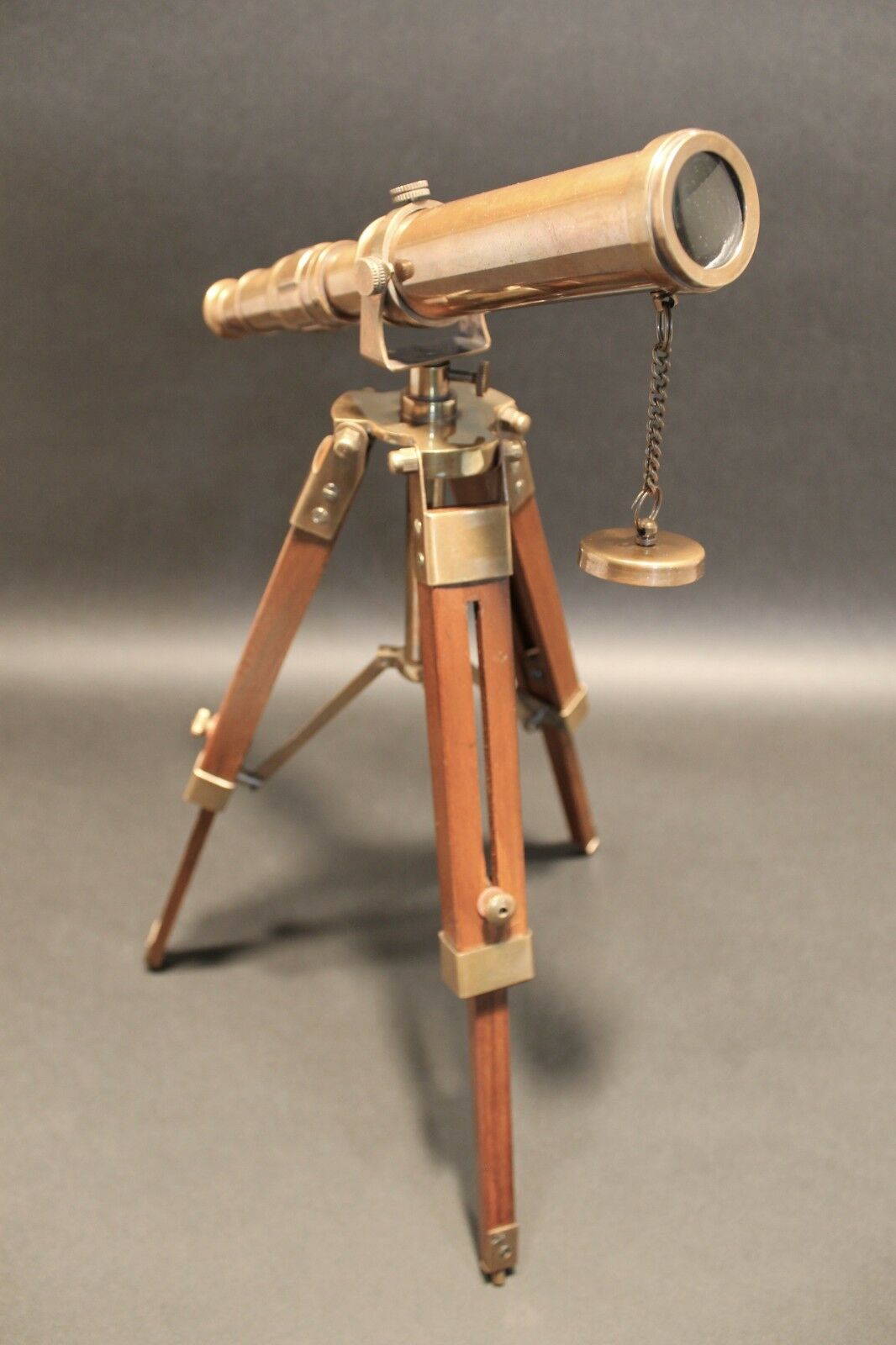 Vintage Antique Style Solid Brass Telescope & Wood Tripod - Early Home Decor