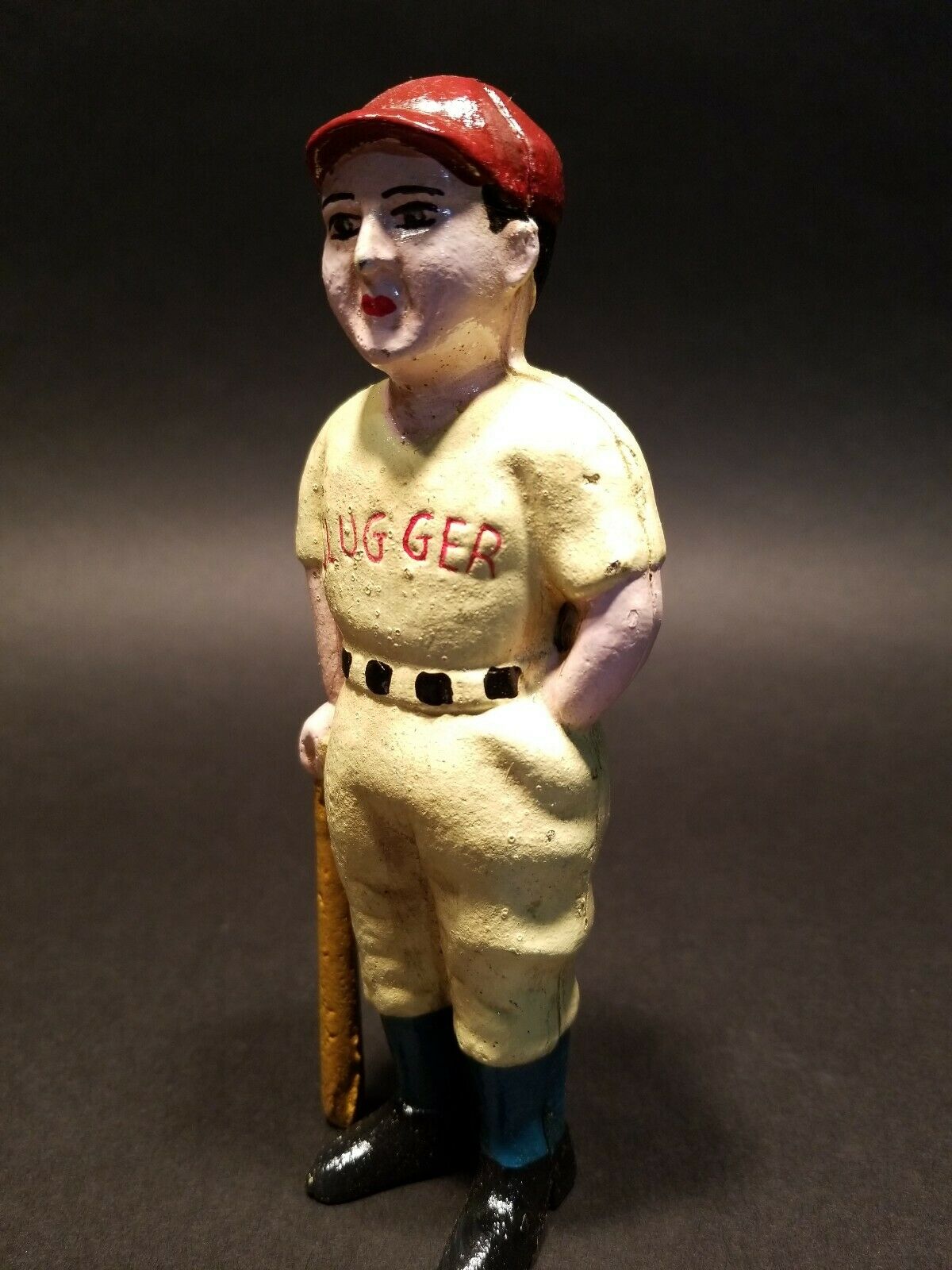 Antique Vintage Style Cast Iron Slugger Coin Bank Baseball Player - Early Home Decor