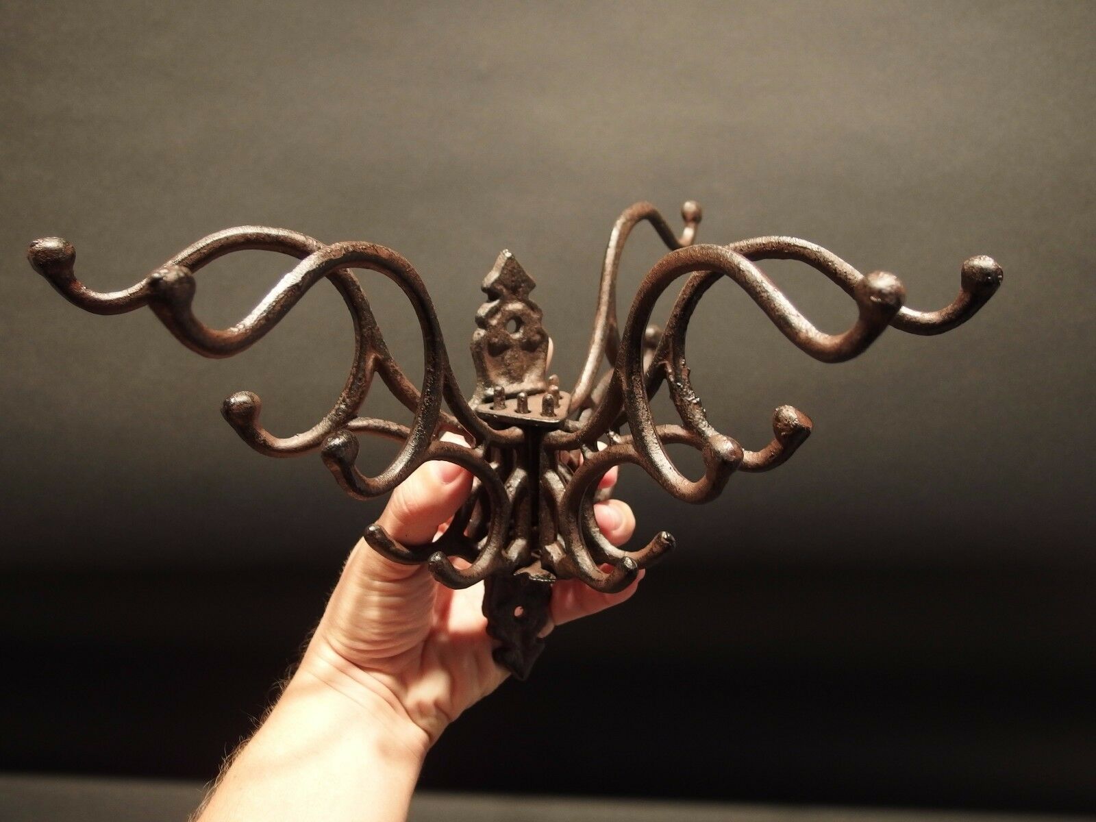 Antique Vintage Style Wall Hook Swivel Folding Coat Hanger Hardware Rust Finish - Early Home Decor
