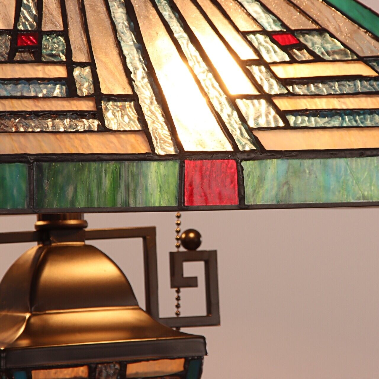 23" 3 light Antique Vintage Style Stained Glass Mission Table Lamp