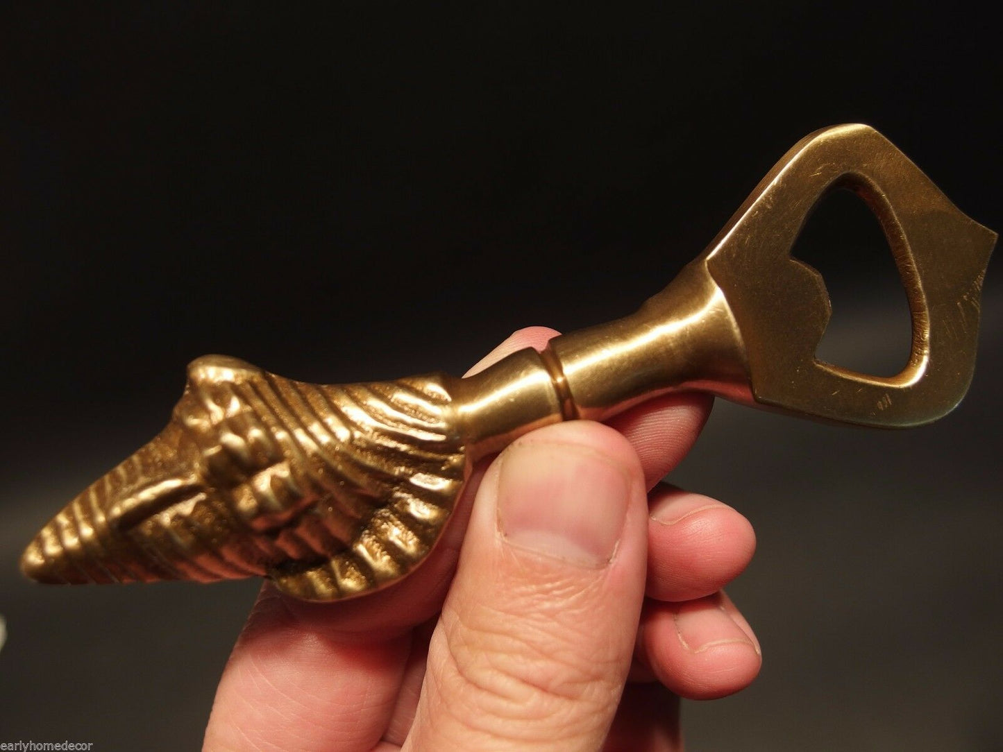 Vintage Antique Style Brass Fishing Conch Shell Beer Soda Bottle Cap Opener - Early Home Decor