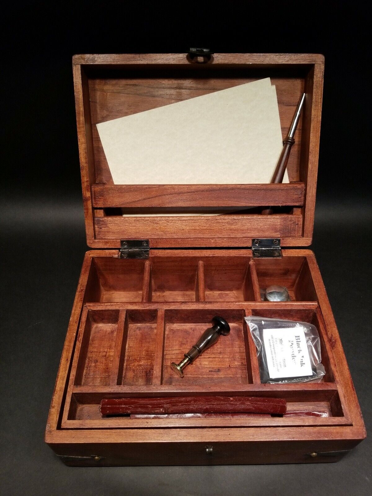 Antique Vintage Style Travel Wood Writing Set Desk Box