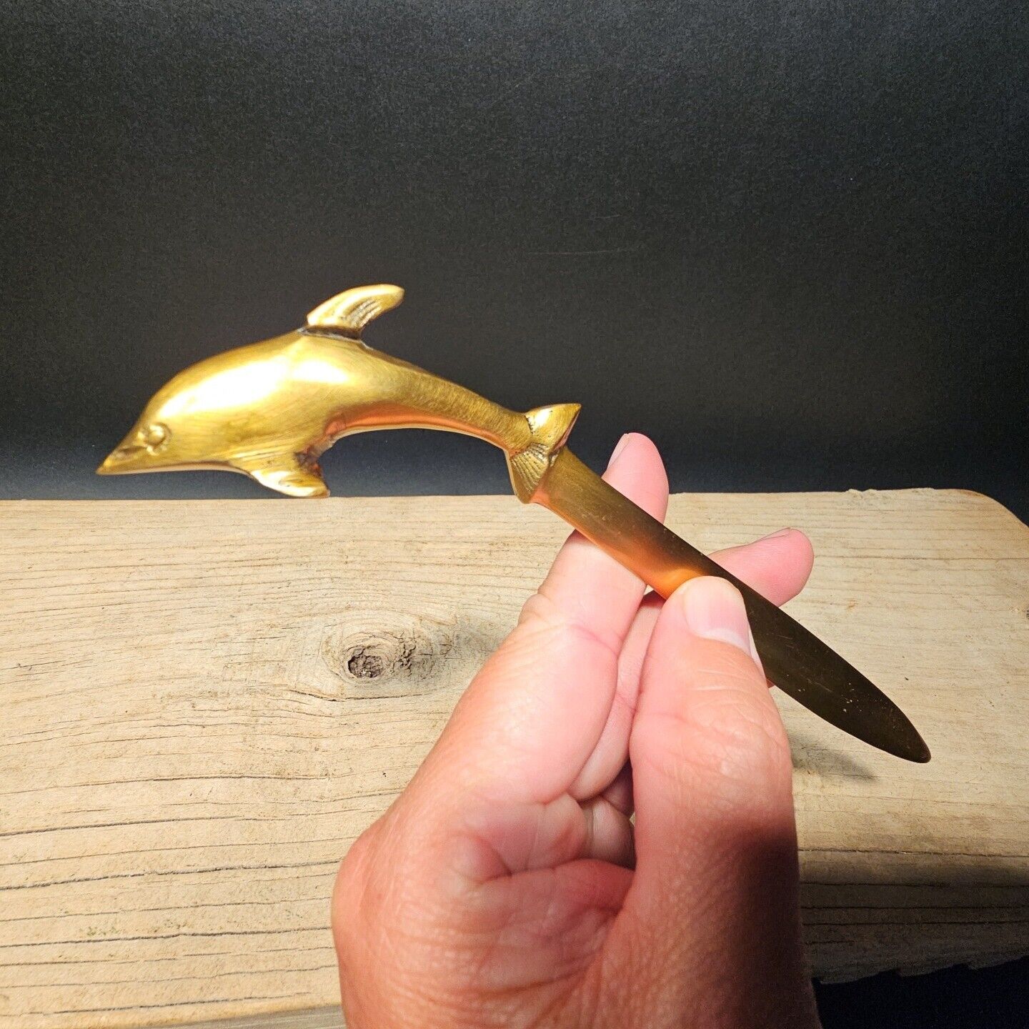 Vintage Antique Style Brass Dolphin letter opener Desk Collectible