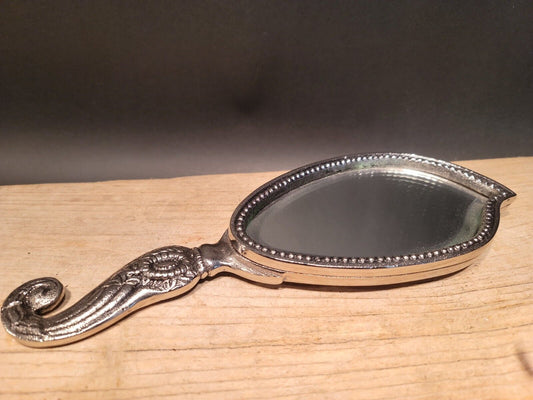 Antique Vintage Style Silver Cherub Floral Hand Mirror