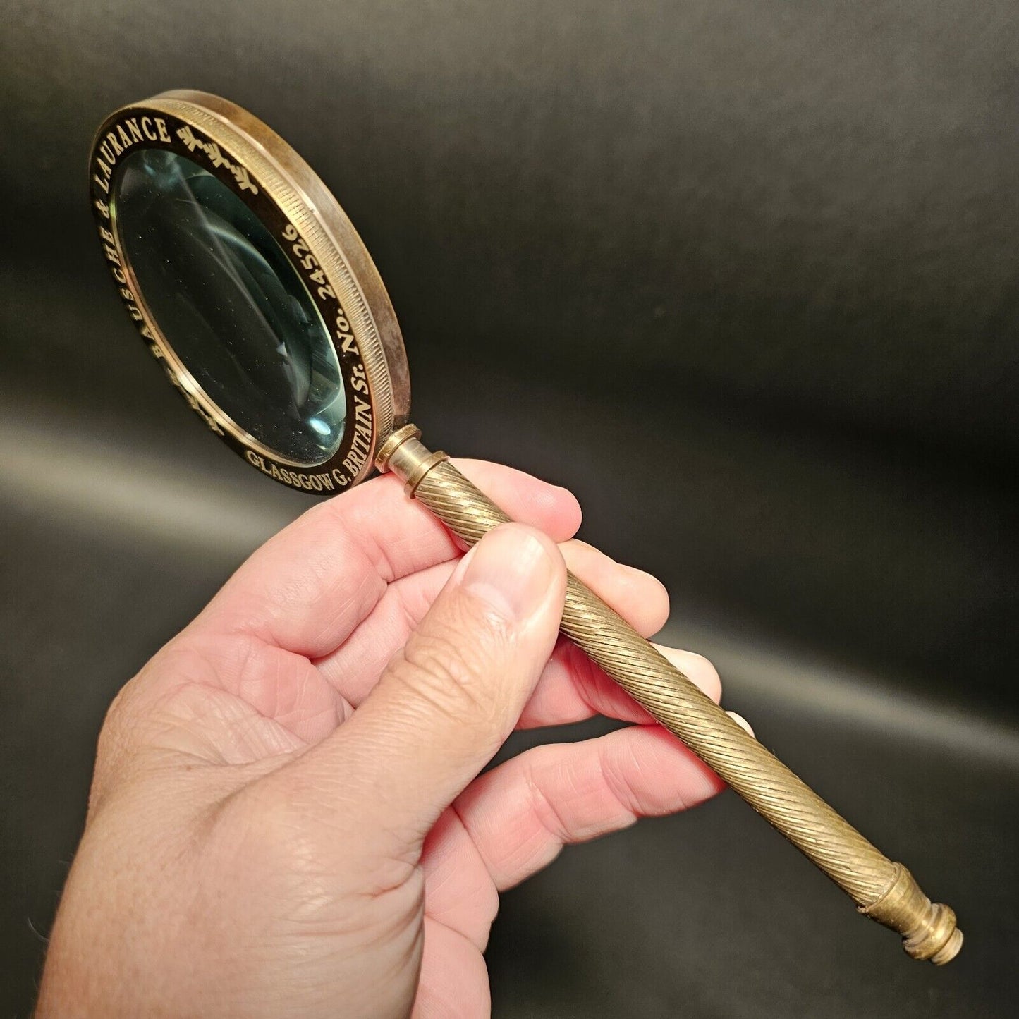 Antique Vintage Style, Brass Magnifying Glass "Bausche & Laurance"