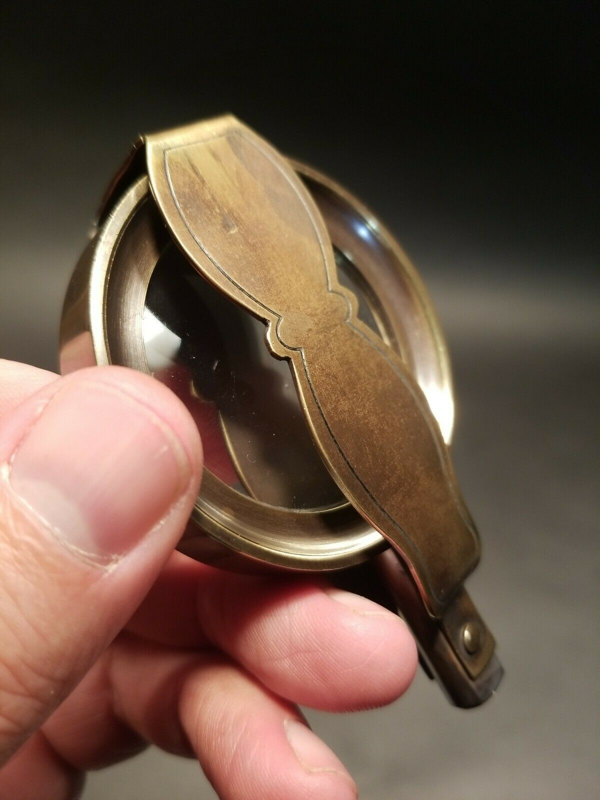 Antique Vintage Style, Brass Pocket Folding Optical Glass Magnifying Lens Loupe - Early Home Decor