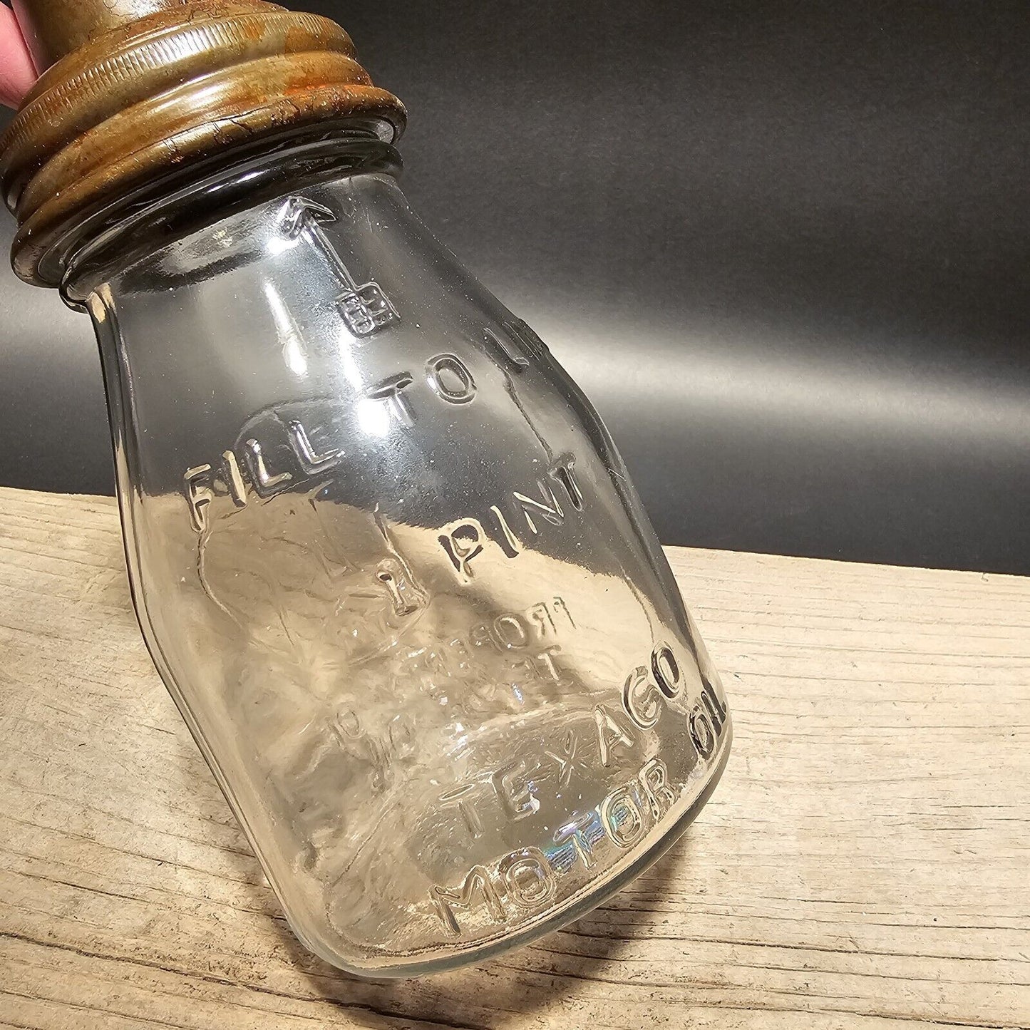 Vintage Style Texaco Glass Oil Bottle w Spout