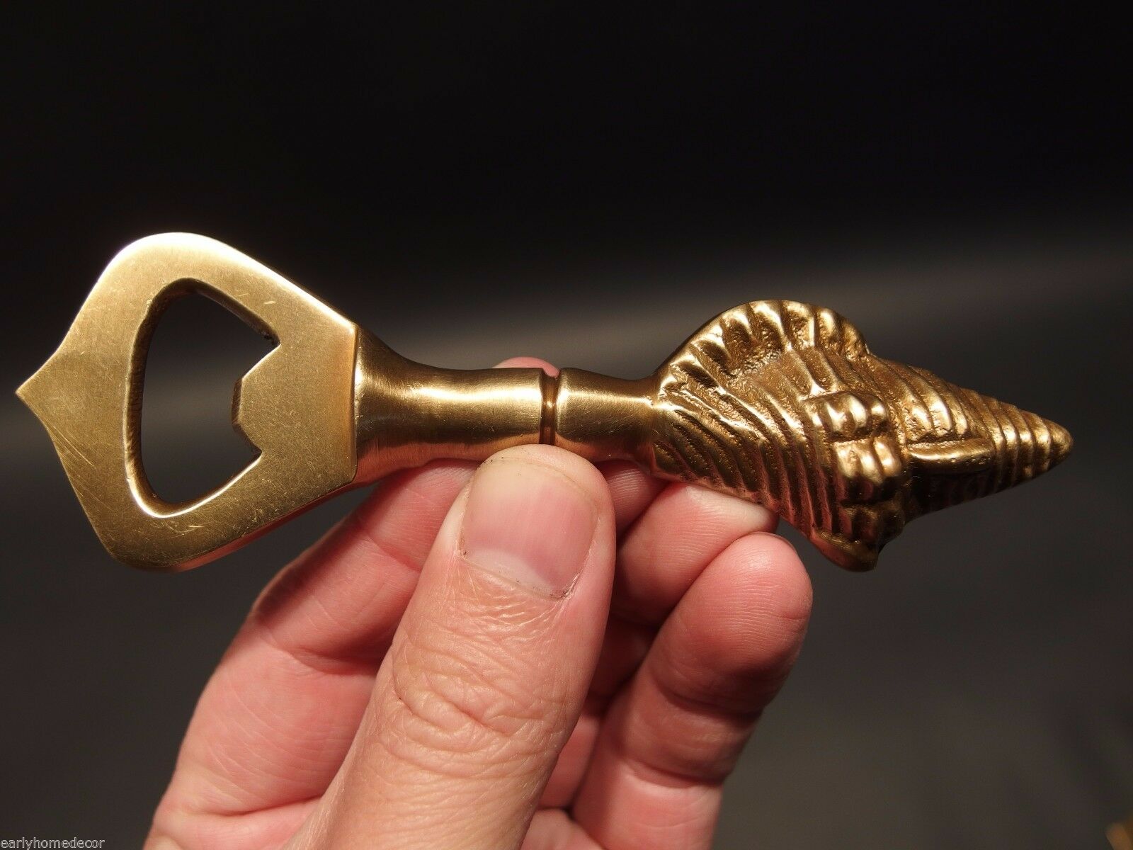 Vintage Antique Style Brass Fishing Conch Shell Beer Soda Bottle Cap Opener - Early Home Decor