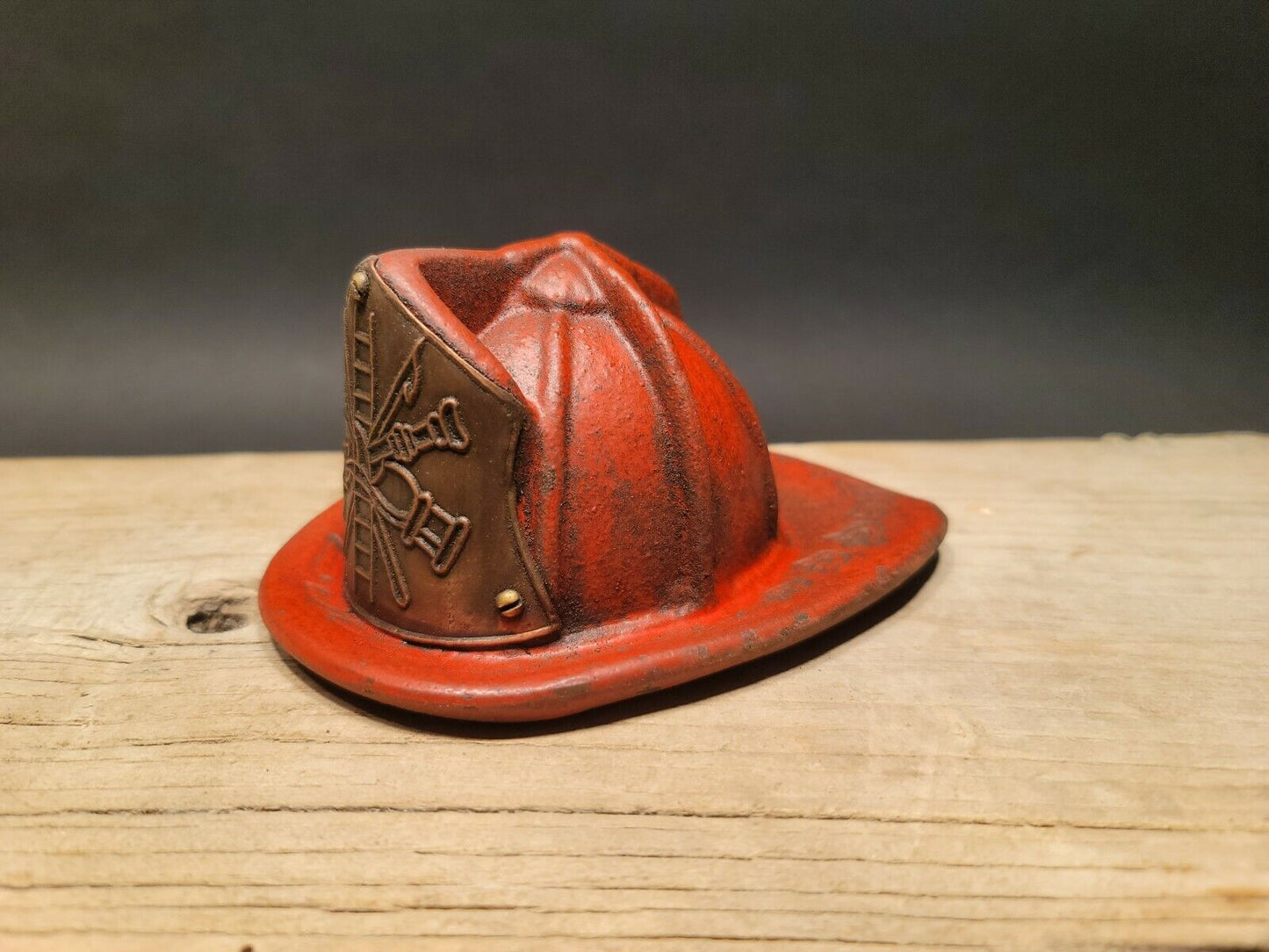 Antique Vintage Style Miniature Cast Iron Fireman Helmet Coin Bank