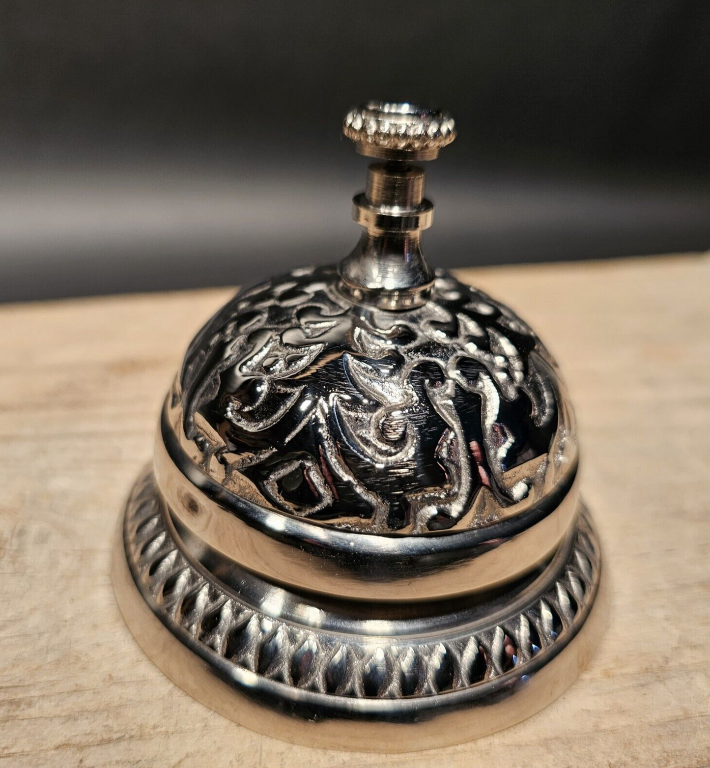 3 1/4" Antique Vintage Style Ornate Silver Brass Table Desk Bell