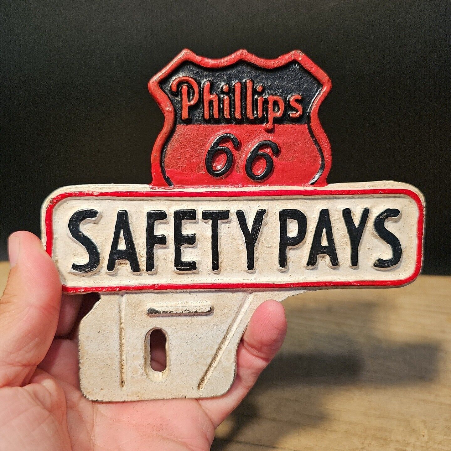 Antique Vintage Style Aluminum Route 66 Safety License Plate Fob Topper
