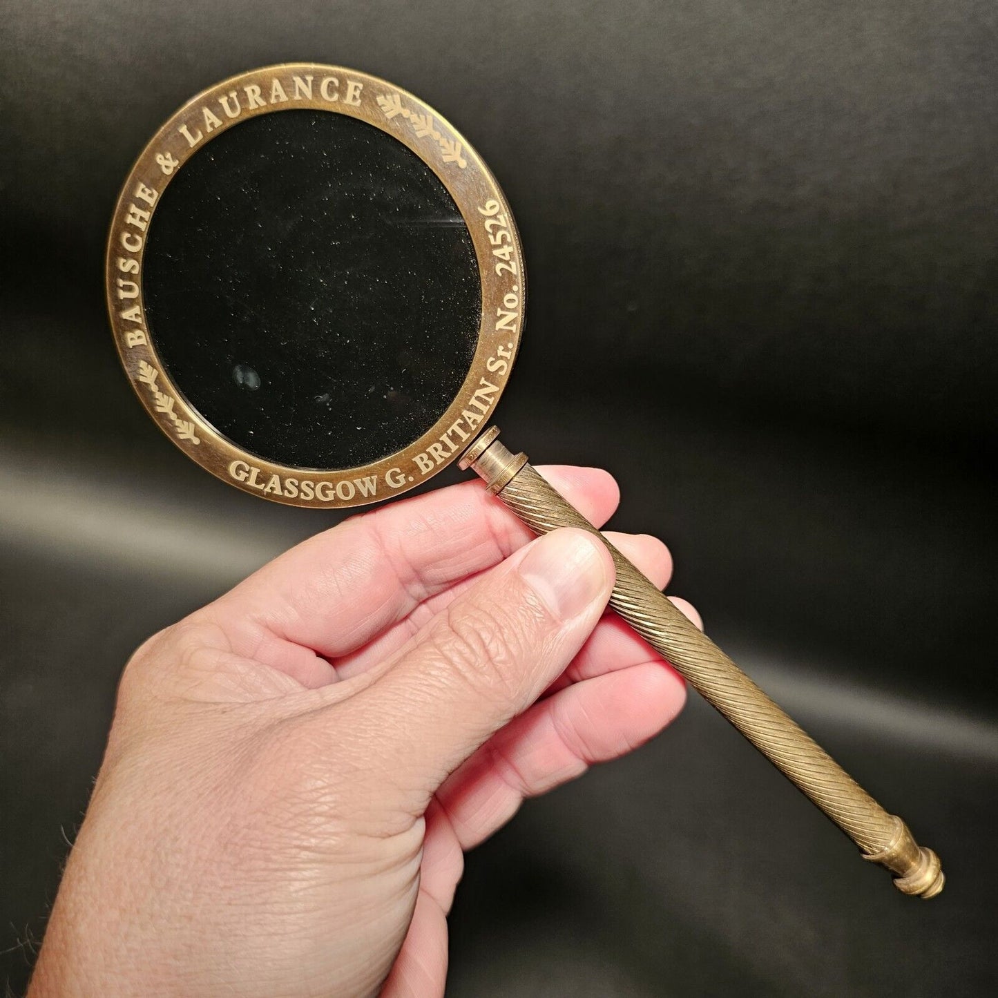 Antique Vintage Style, Brass Magnifying Glass "Bausche & Laurance"
