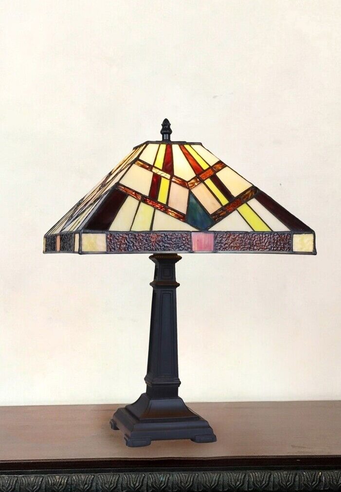 16.8" 1 light Antique Vintage Style Stained Glass Mission Table Lamp