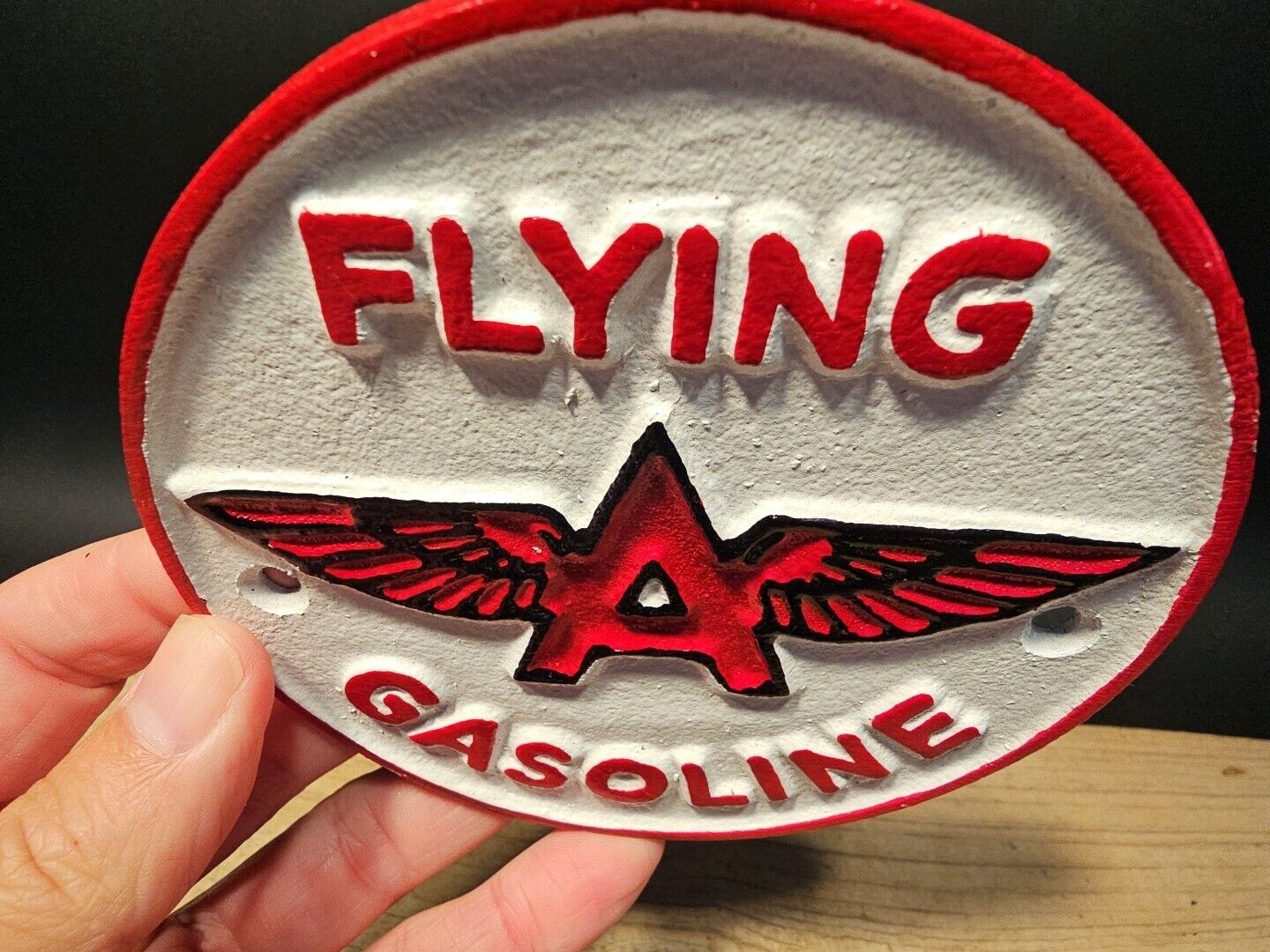 Antique Vintage Style Cast Iron Flying A Gasoline Oil Sign Plaque