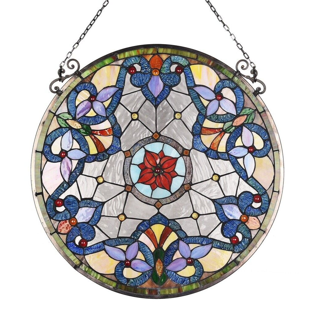 23.8" Round Stained Glass Window Hanging Panel Suncatcher