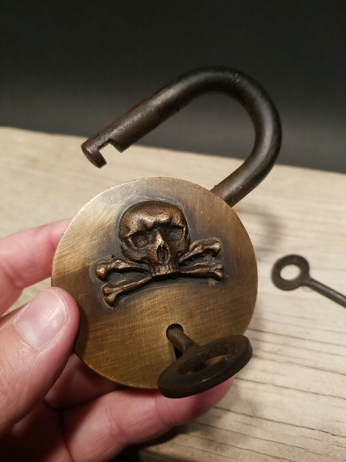 Antique Vintage Style Cast Iron & Brass Pirate Padlock Lock & Key