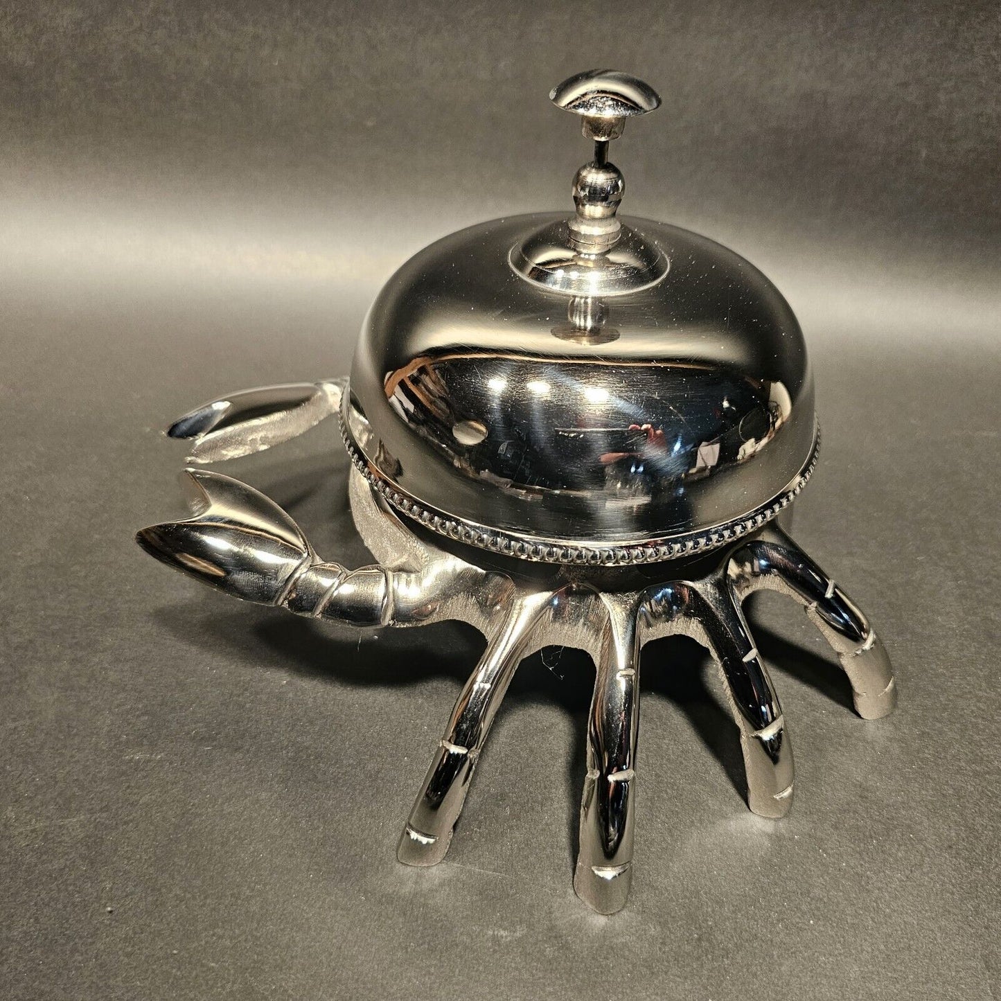 8 1/2" Large Antique Vintage Style Silver Brass Crab Table or Floor Desk Bell