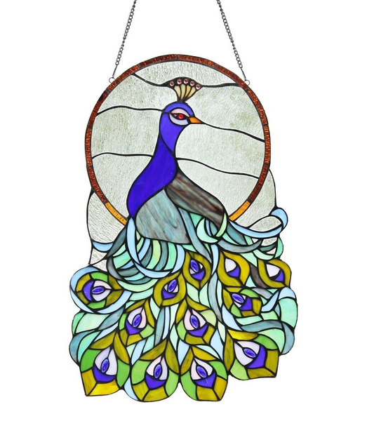 23.8" Peacock Stained Glass Window Hanging Suncatcher