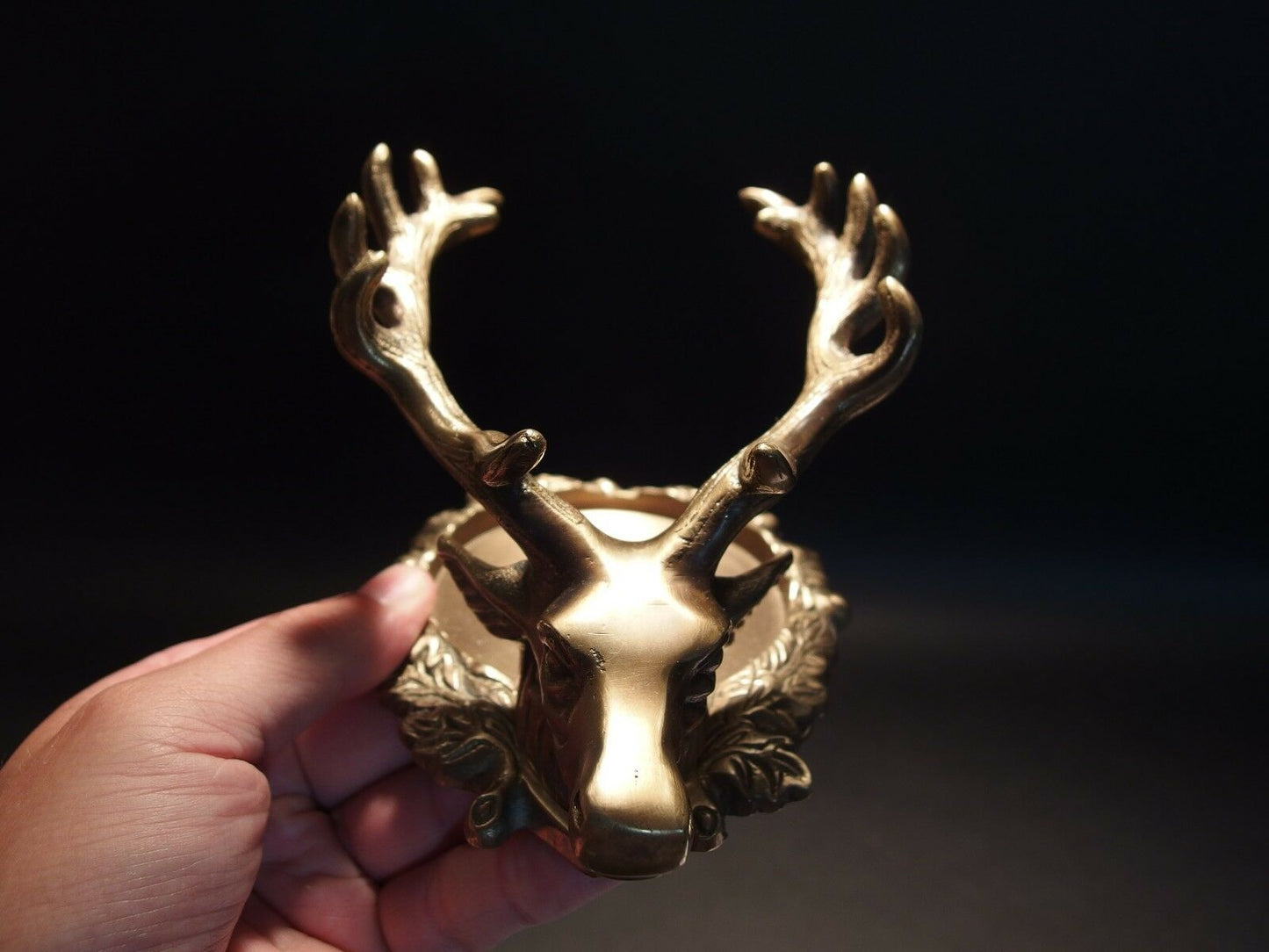 Antique Style Brass Elk Deer Stag Pen Inkwell Holder Desk Stand - Early Home Decor