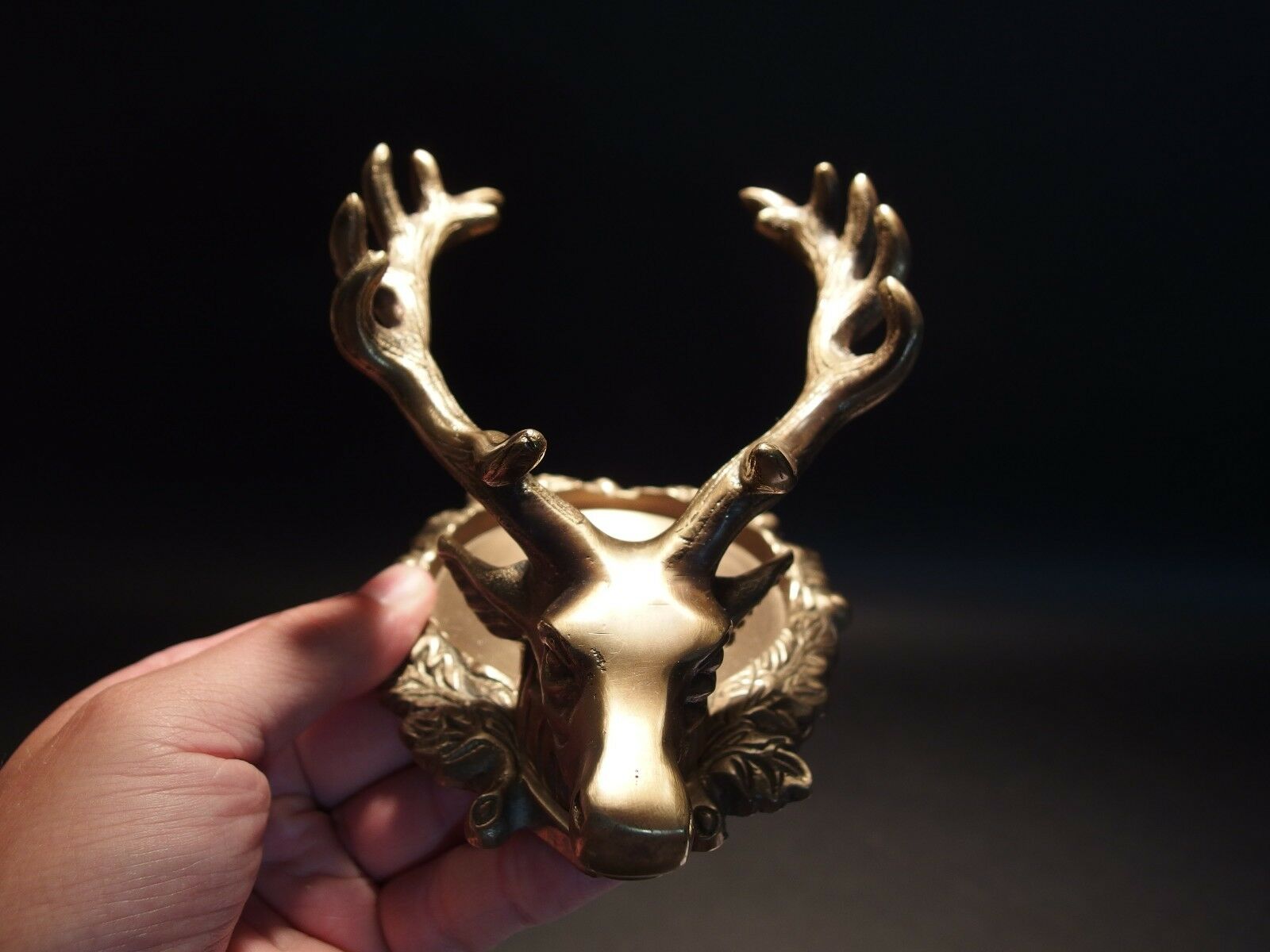 Antique Style Brass Elk Deer Stag Pen Inkwell Holder Desk Stand - Early Home Decor