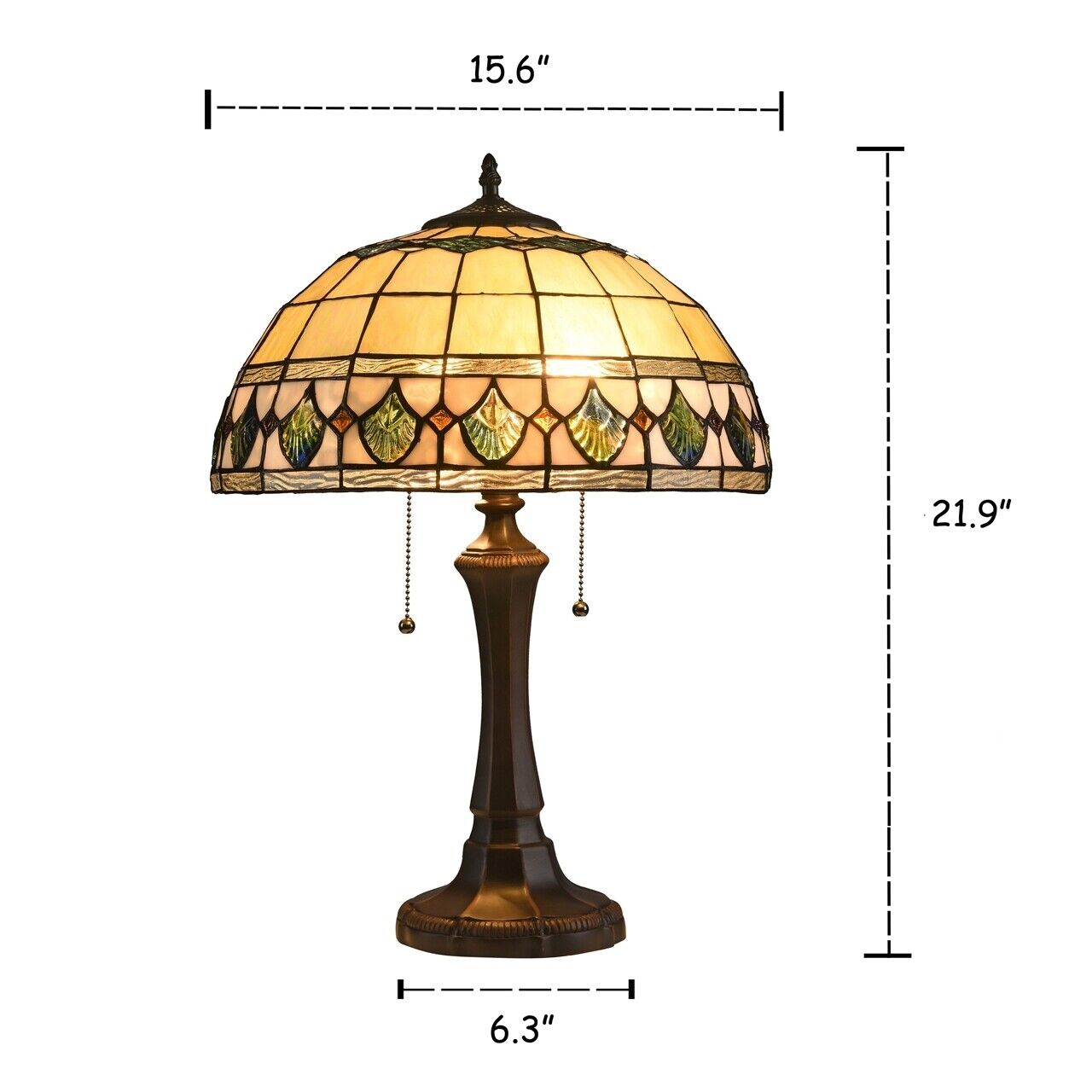21.9" Antique Vintage Style Stained Glass Table Lamp