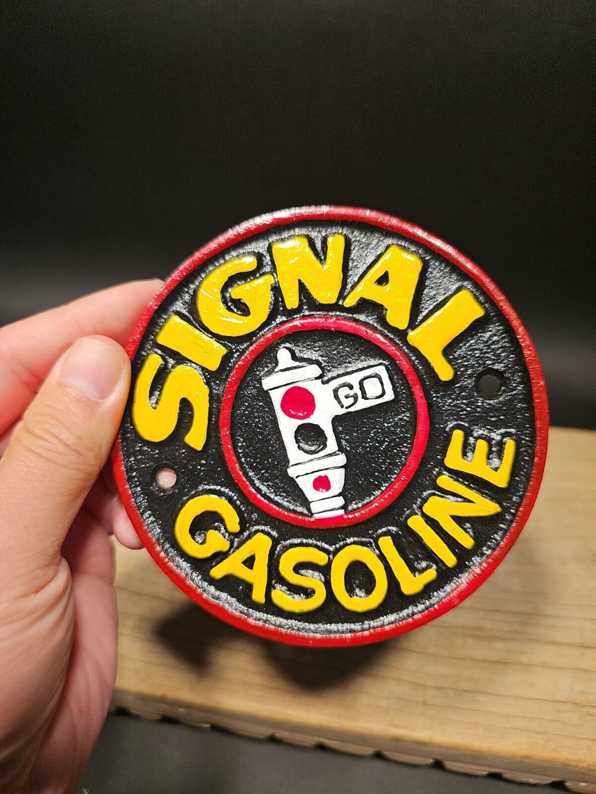 Antique Vintage Style Cast Iron Signal Gasoline Gas Oil Sign Plaque