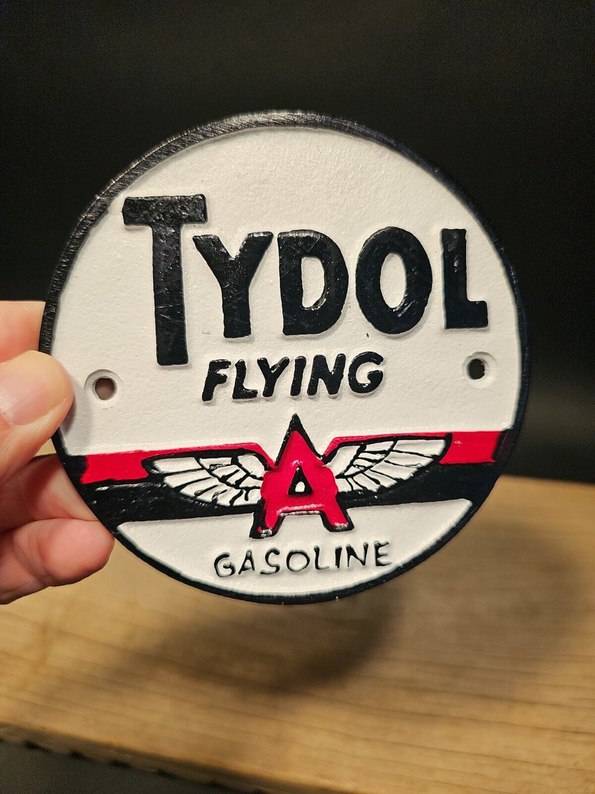 Antique Vintage Style Cast Iron Tydol Flying A Gas Oil Sign Plaque