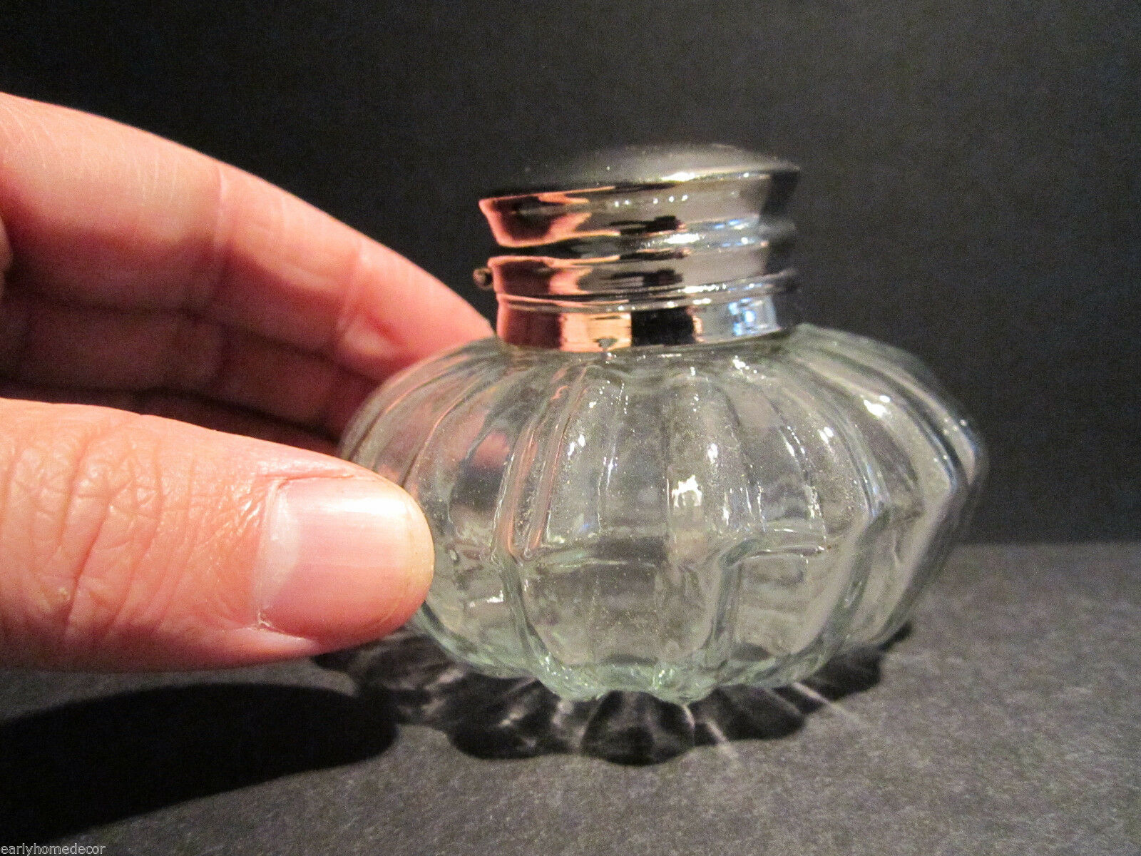 Vintage Antique Style Round Clear Glass Thick Glass Inkwell Ink pot Bottle - Early Home Decor