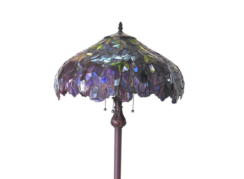 64" Antique Style Wisteria Stained Glass Pull Chain Floor Lamp