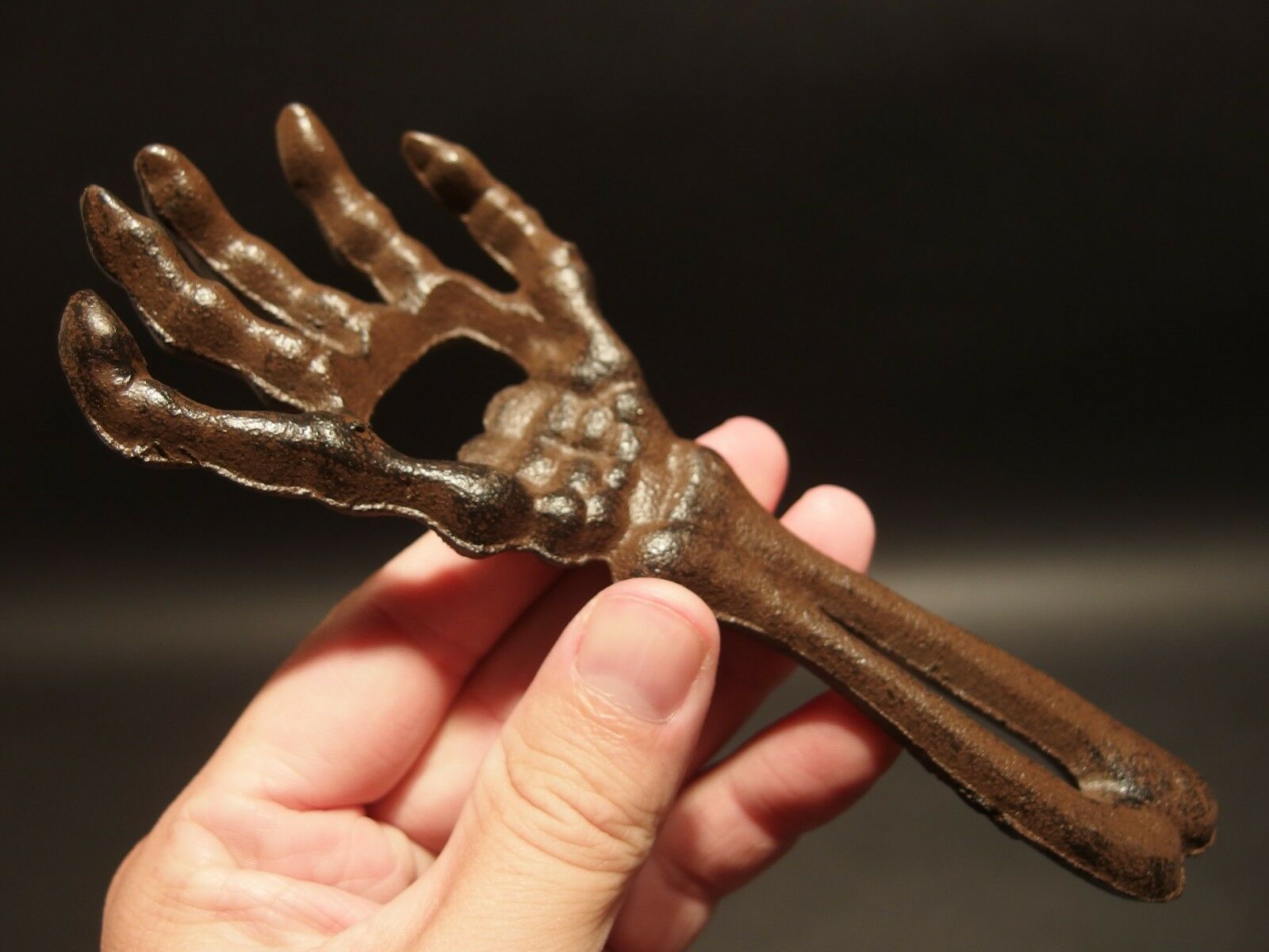 Vintage Antique Style Cast Iron Halloween Beer Cap Skeleton Hand Bottle Opener - Early Home Decor