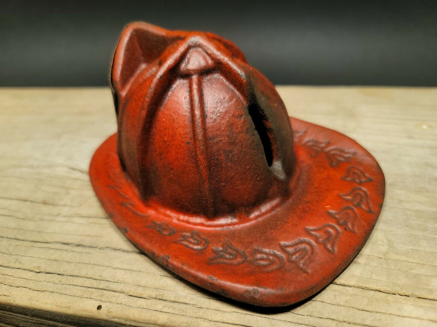 Antique Vintage Style Miniature Cast Iron Fireman Helmet Coin Bank