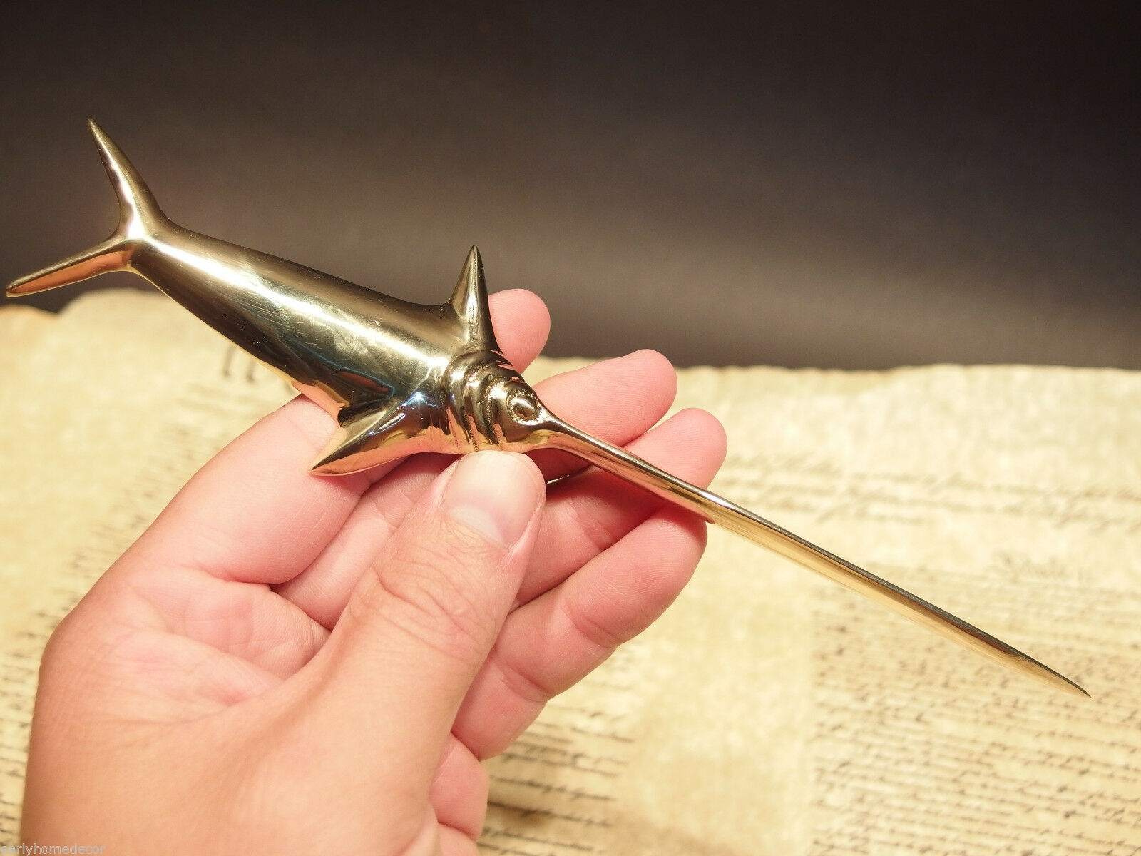 Vintage Antique Style Brass Nautical Swordfish letter opener Fishing Fish Desk - Early Home Decor