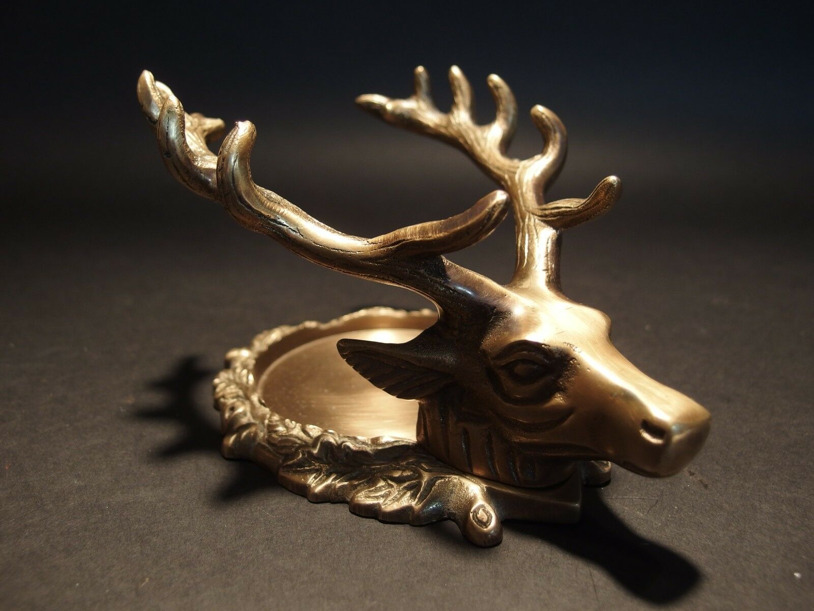 Antique Style Brass Elk Deer Stag Pen Inkwell Holder Desk Stand - Early Home Decor