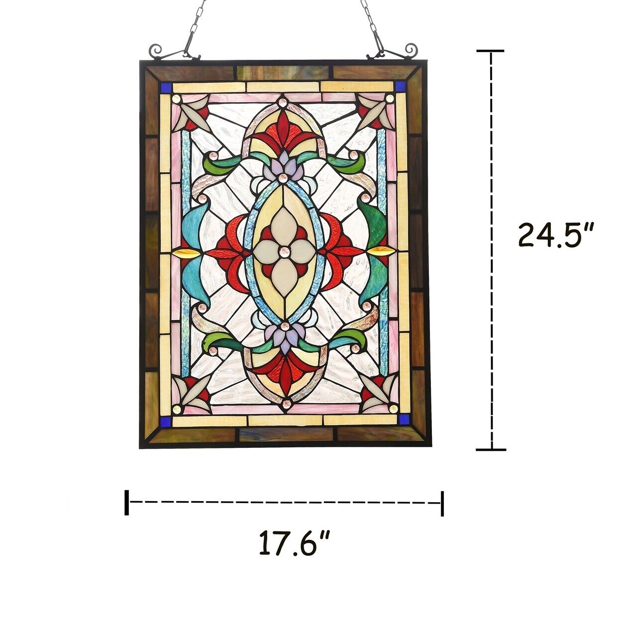 24.5" Antique Vintage Style Stained Glass Window Hanging Panel Suncatcher