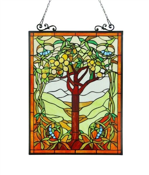 25" Stained Glass Fruit Tree Hanging Window Pane Suncatcher