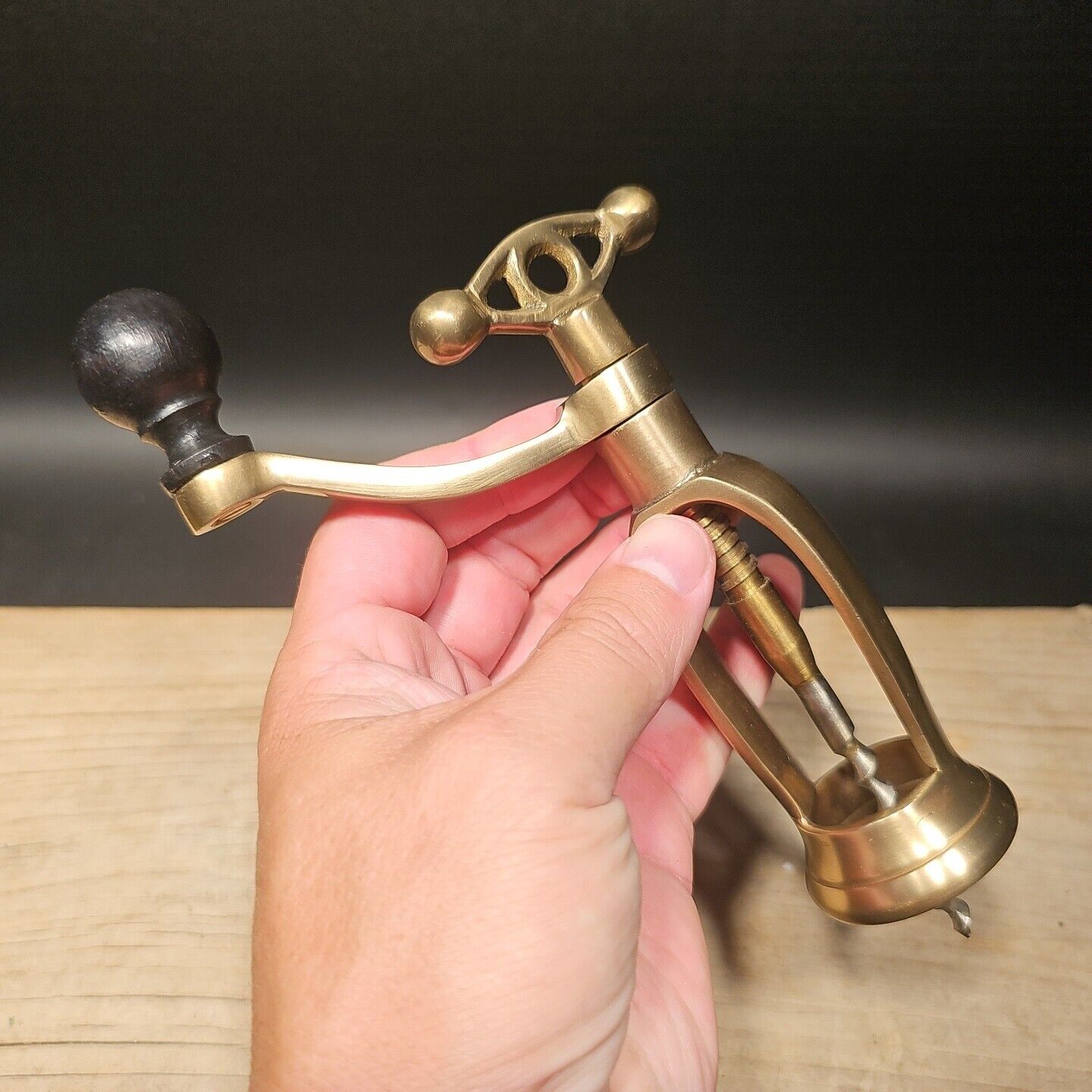 Antique Vintage Style Brass Mill Crank Corkscrew Wine Bottle Opener Gift
