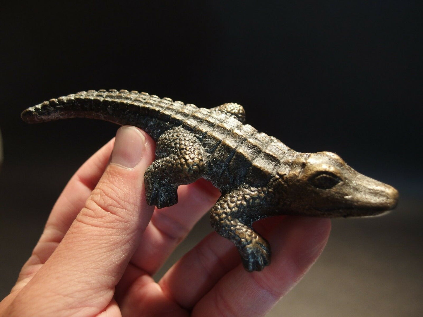 5" Vintage Antique Style Brass Gator Alligator Paperweight Desk Figure - Early Home Decor