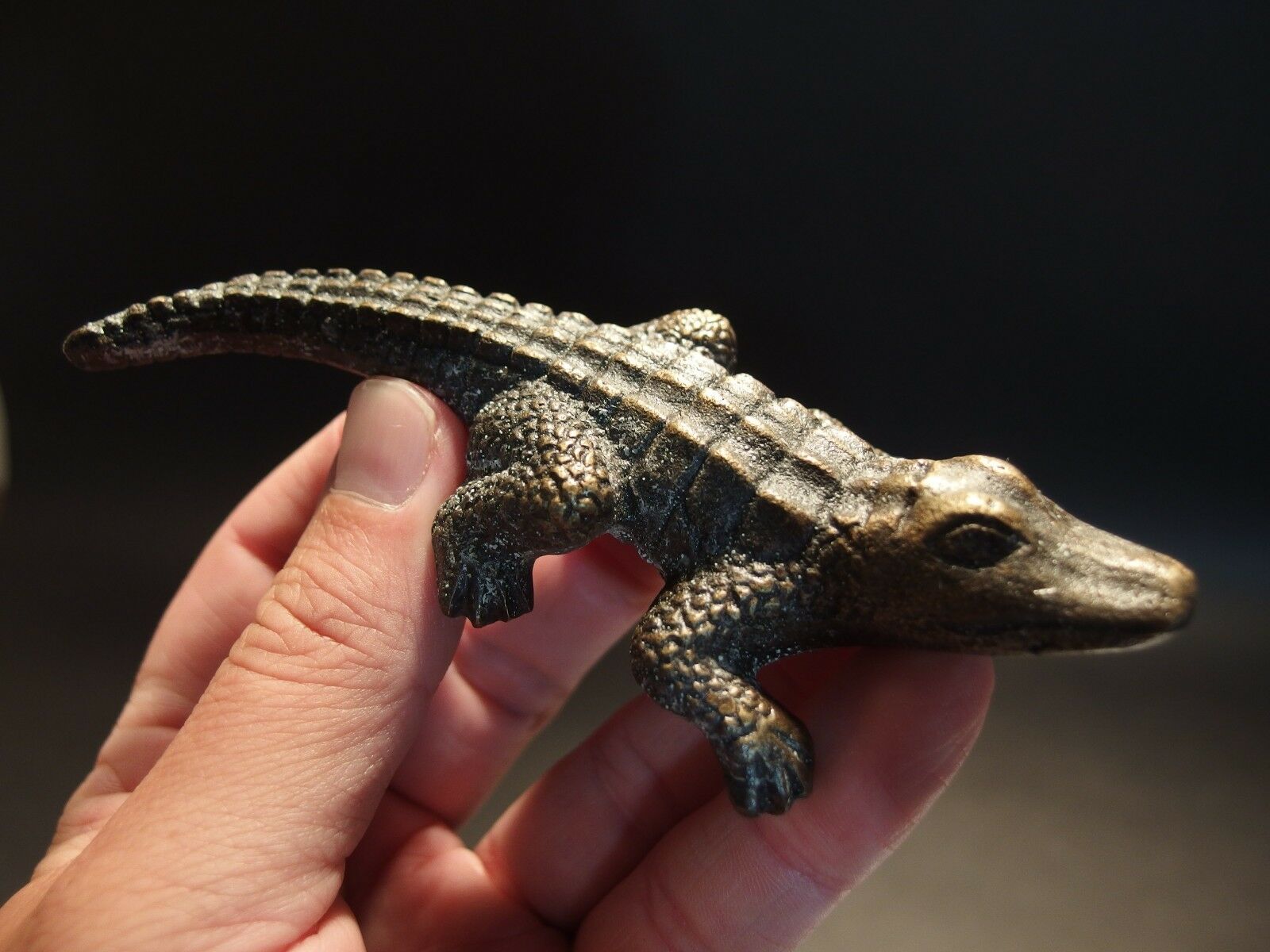 5" Vintage Antique Style Brass Gator Alligator Paperweight Desk Figure - Early Home Decor