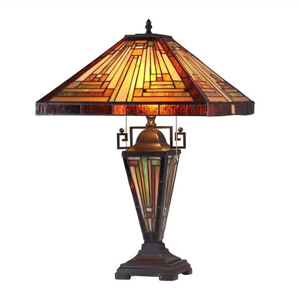 24.2" 3 light Antique Vintage Style Stained Glass Mission Table Lamp